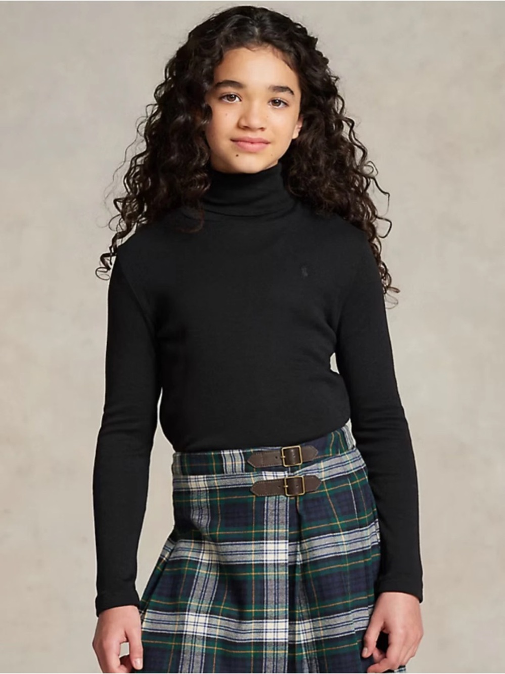 Polo Ralph Lauren Girls’ Black Ribbed Cotton-Blend Turtleneck—6x